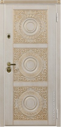 Дверь Стальная линия, модель Богема (Белый/белый, патина золото) Bohema 100.02.04.AG